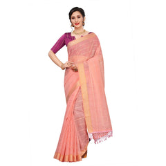 Generic Women's Cotton Saree With Blouse (Pink, 5-6Mtrs)