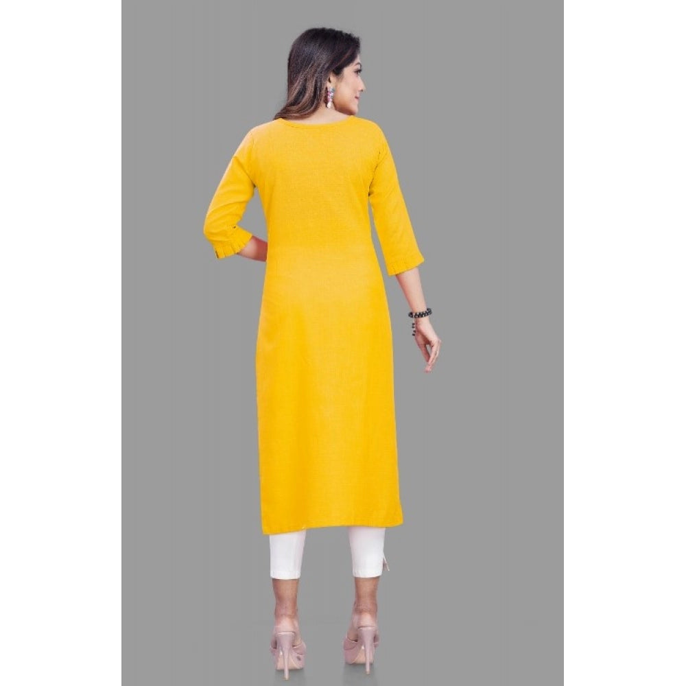 Generic Women's Cotton Slub Straight Kurti (Yellow)