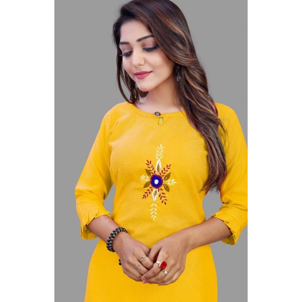 Generic Women's Cotton Slub Straight Kurti (Yellow)