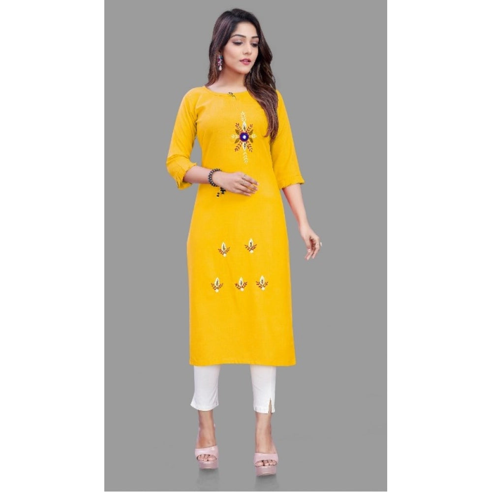 Generic Women's Cotton Slub Straight Kurti (Yellow)