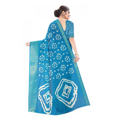 Generic Women's Cotton Silk Saree With Blouse (Sky Blue, 5-6mtrs)