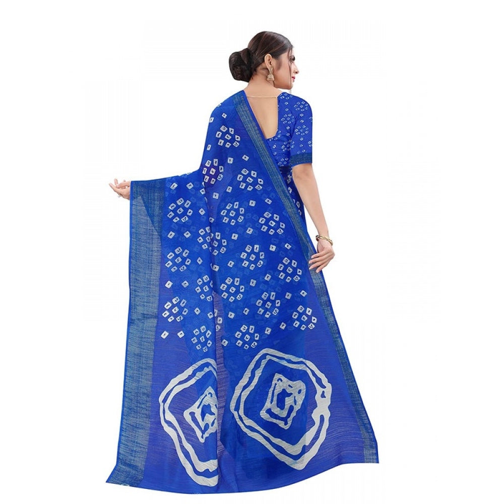 Generic Women's Cotton Silk Saree With Blouse (Royal Blue, 5-6mtrs)