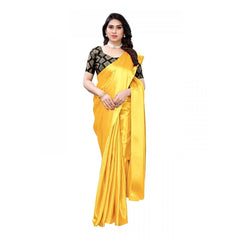 Generic Women's Satin Saree With Blouse (Yellow, 5-6mtrs)