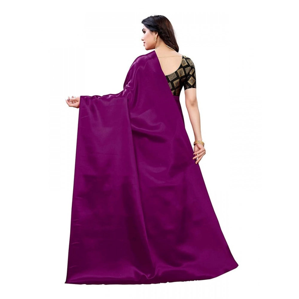 Generic Women's Satin Saree With Blouse (Jamun, 5-6mtrs)