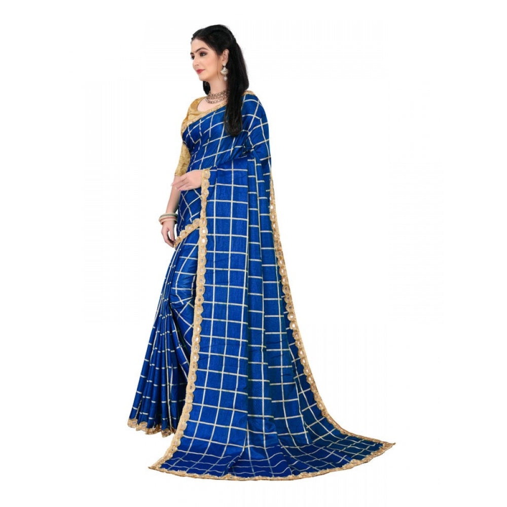 Generic Women's Sana Silk Saree With Blouse (Royal Blue, 5-6mtrs)