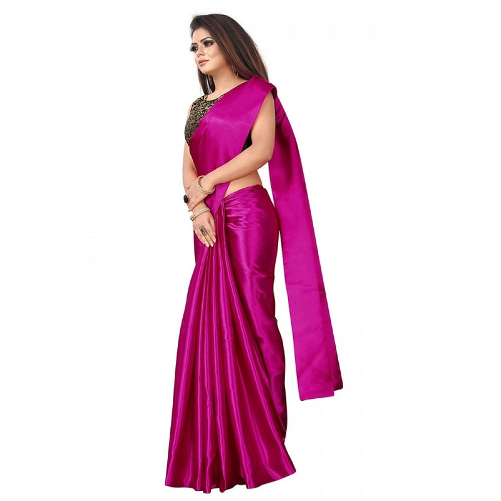 Generic Women's Satin Saree With Blouse (Rani, 5-6mtrs)