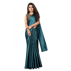 Generic Women's Satin Saree With Blouse (Rama, 5-6mtrs)