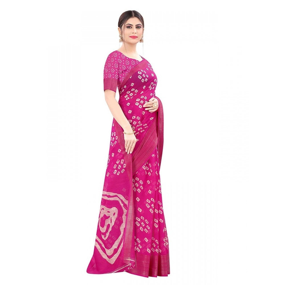 Generic Women's Cotton Silk Saree With Blouse (Pink, 5-6mtrs)