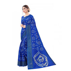 Generic Women's Cotton Silk Saree With Blouse (Royal Blue, 5-6mtrs)