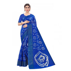 Generic Women's Cotton Silk Saree With Blouse (Royal Blue, 5-6mtrs)