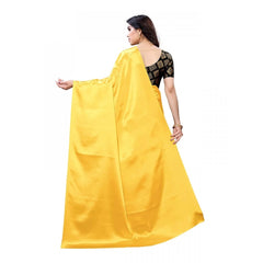 Generic Women's Satin Saree With Blouse (Yellow, 5-6mtrs)