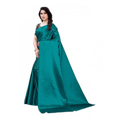 Generic Women's Satin Saree With Blouse (Teal, 5-6mtrs)