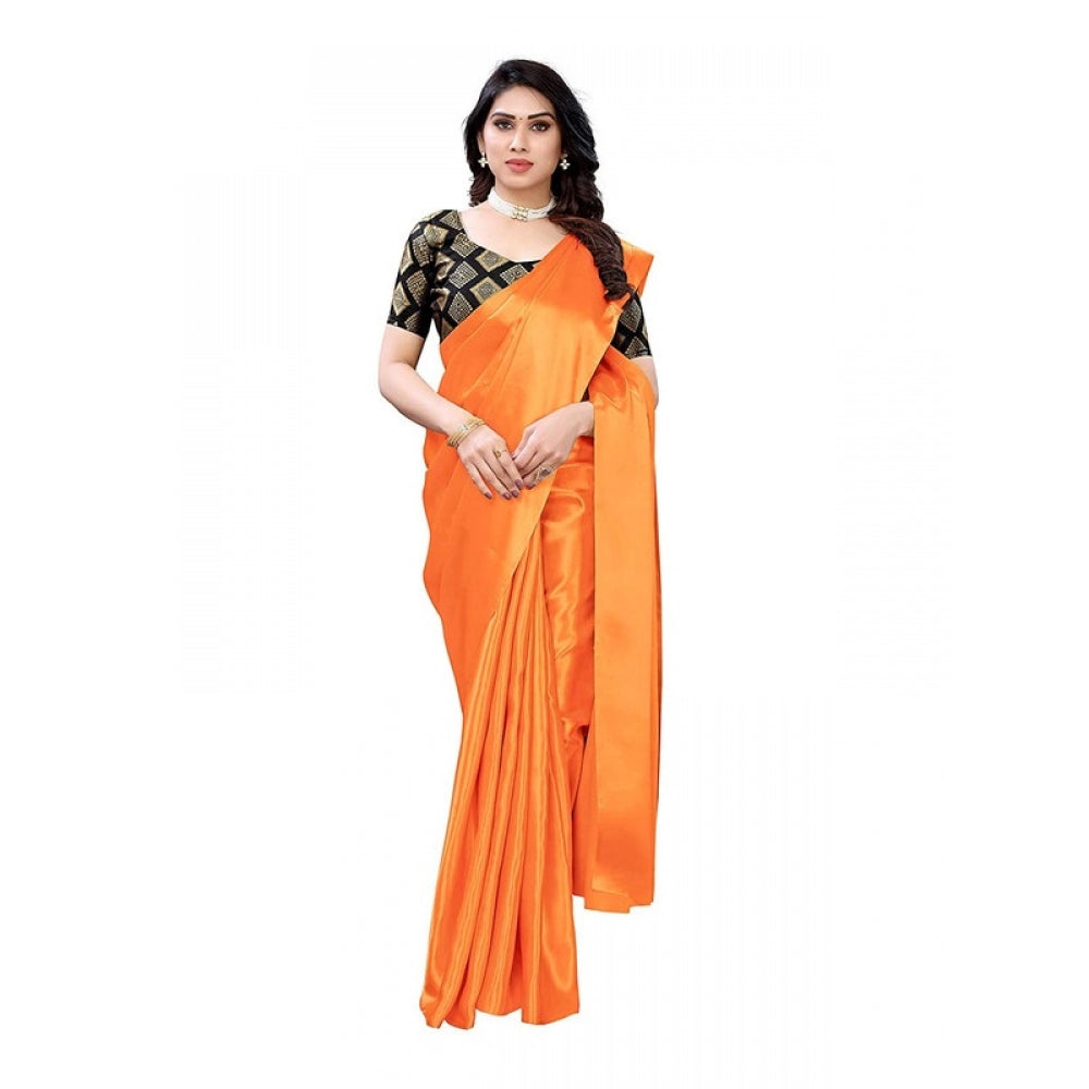 Generic Women's Satin Saree With Blouse (Mustard, 5-6mtrs)