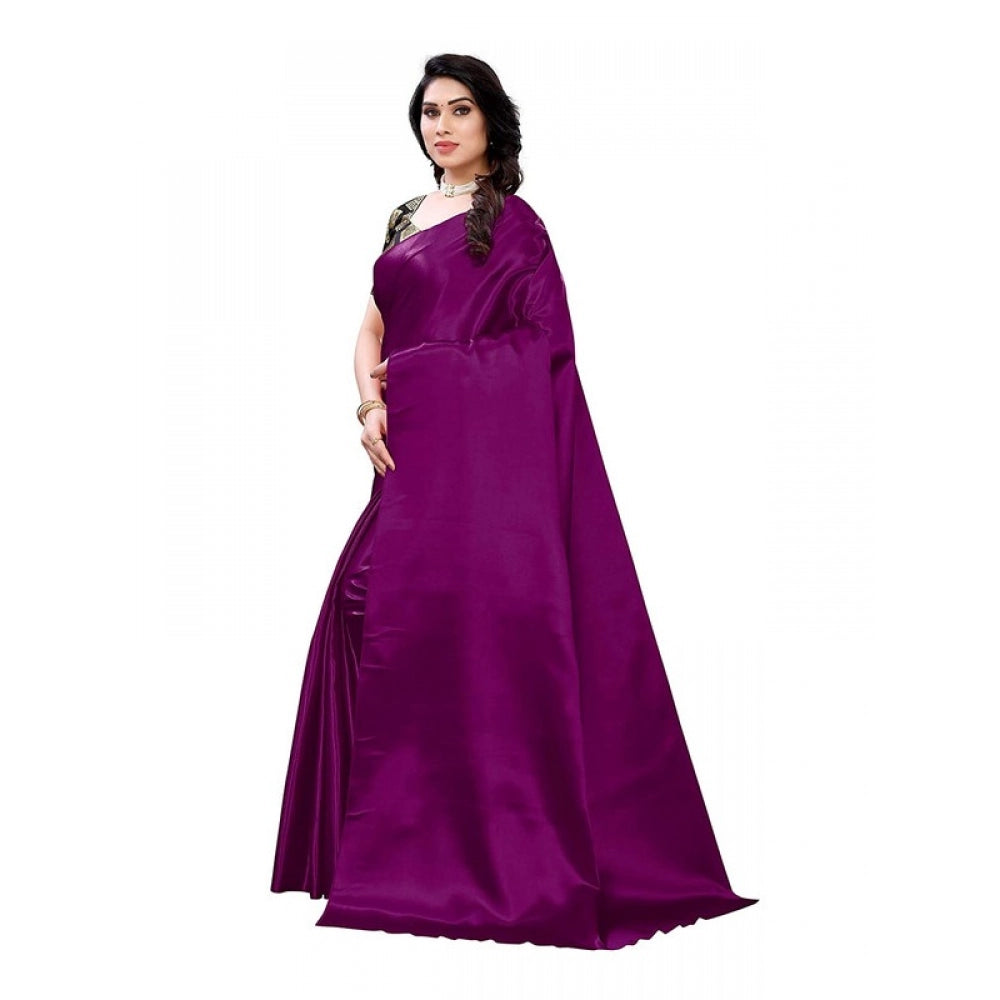 Generic Women's Satin Saree With Blouse (Jamun, 5-6mtrs)