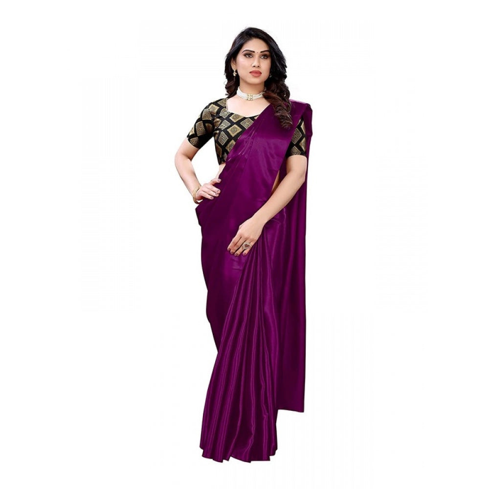 Generic Women's Satin Saree With Blouse (Jamun, 5-6mtrs)