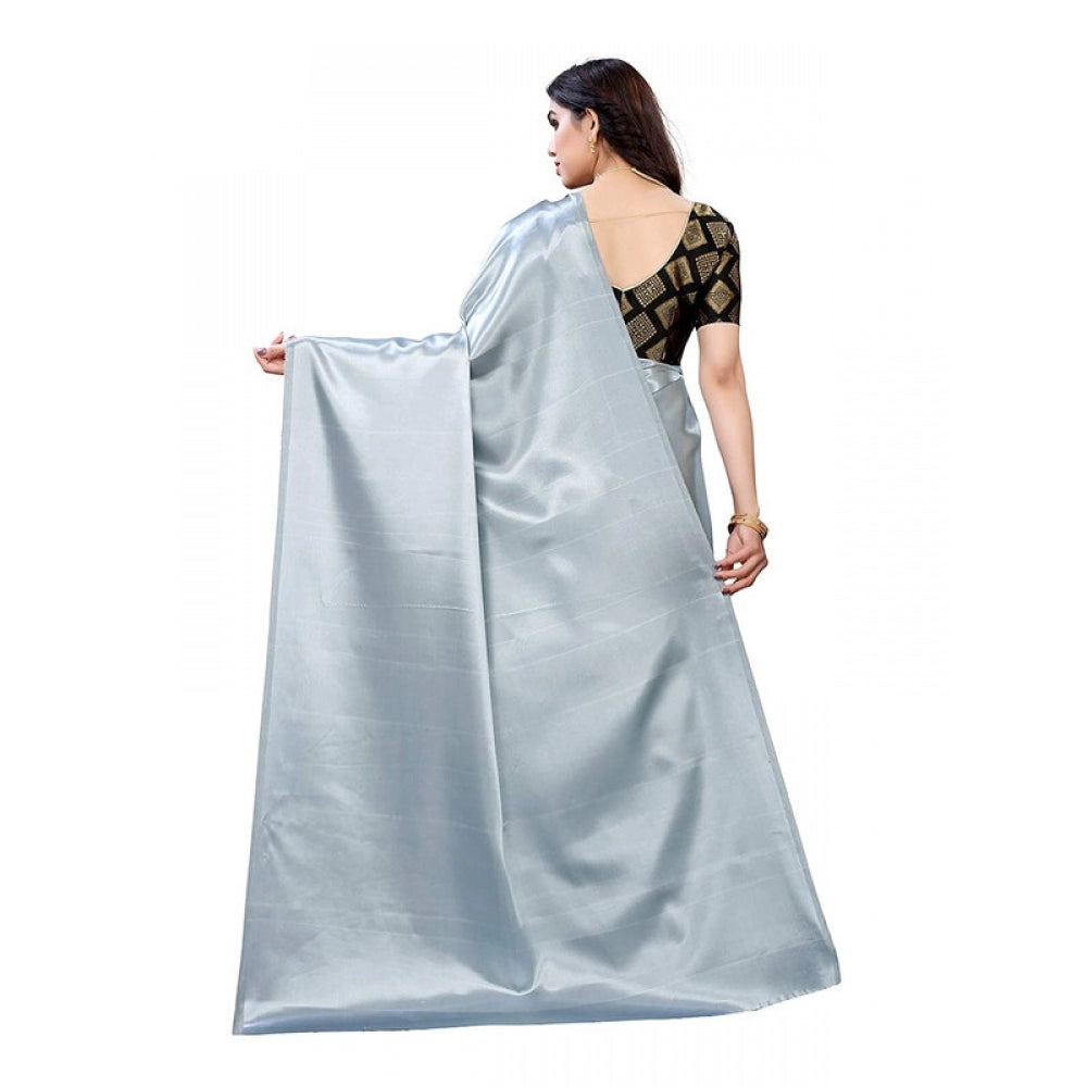 Generic Women's Satin Saree With Blouse (Grey, 5-6mtrs)