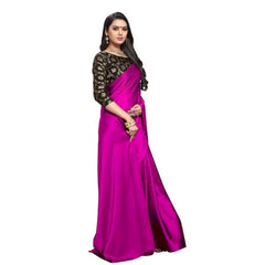 Generic Women's Satin Saree With Blouse (Magenta, 5-6mtrs)