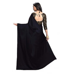 Generic Women's Satin Saree With Blouse (Black, 5-6mtrs)