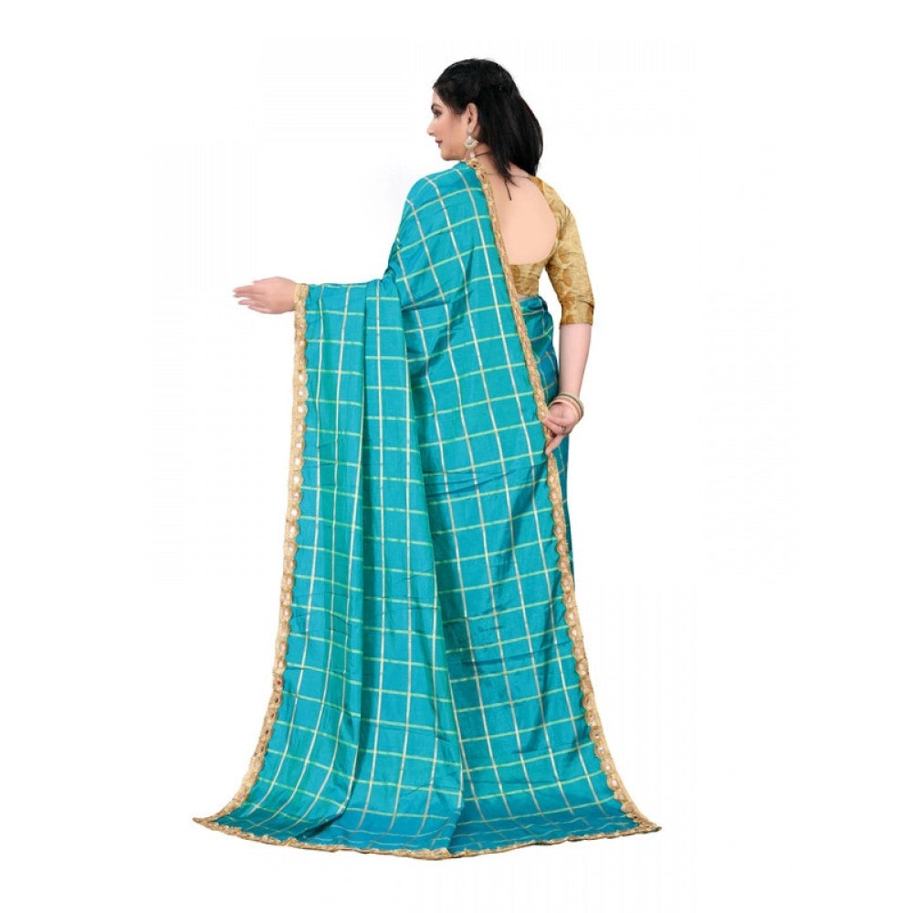 Generic Women's Sana Silk Saree With Blouse (Sky Blue, 5-6mtrs)