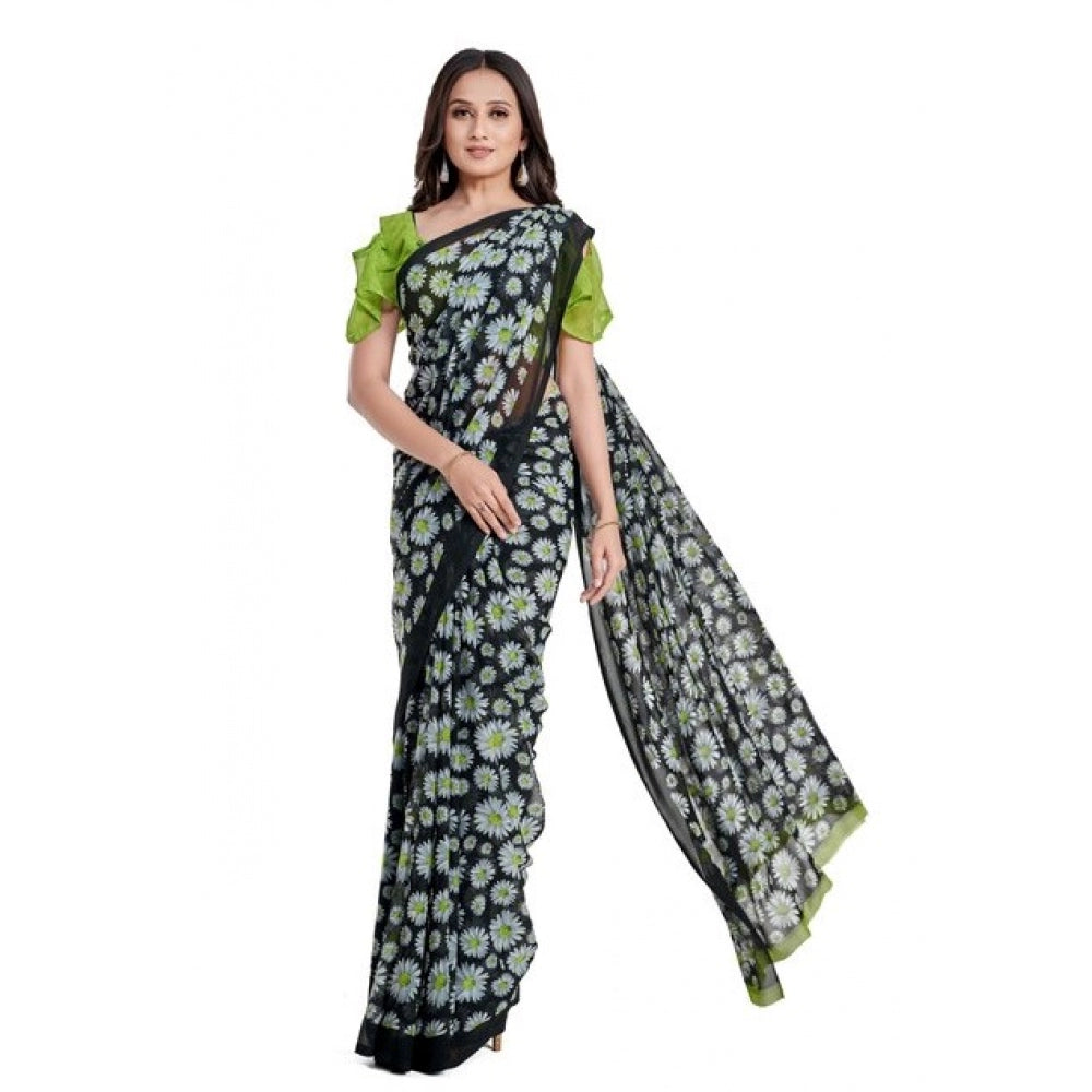 Generic Women's Georgette Saree With Blouse (Green, 5-6mtrs)