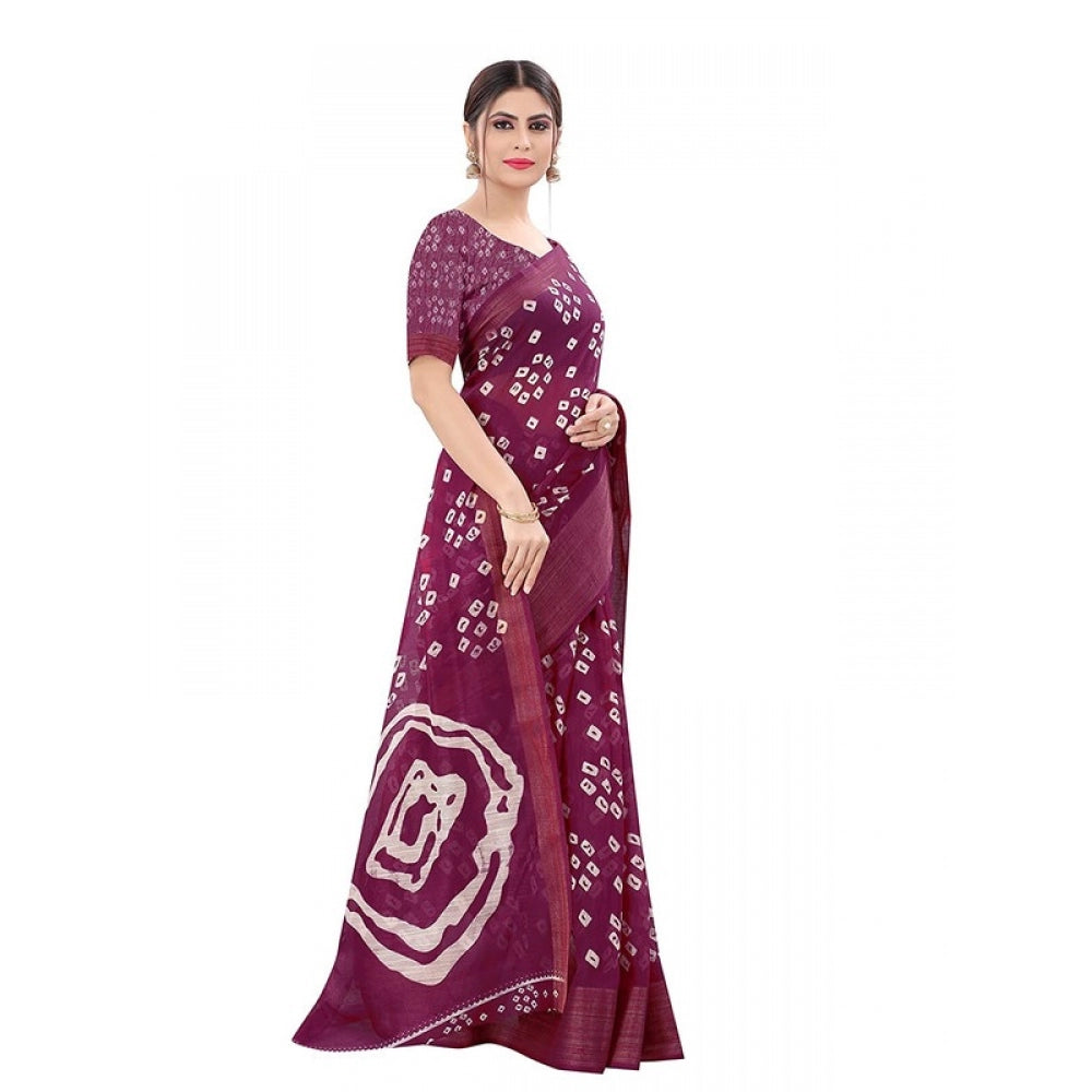 Generic Women's Cotton Silk Saree With Blouse (Purple, 5-6mtrs)