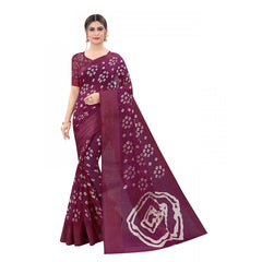 Generic Women's Cotton Silk Saree With Blouse (Purple, 5-6mtrs)