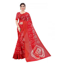 Generischer Damen-Sari aus Baumwolle und Seide mit Bluse (Rot, 5–6 m)