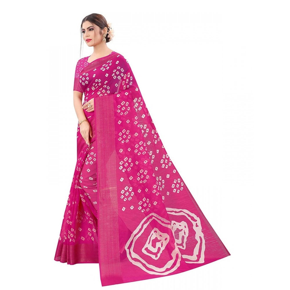 Generic Women's Cotton Silk Saree With Blouse (Pink, 5-6mtrs)