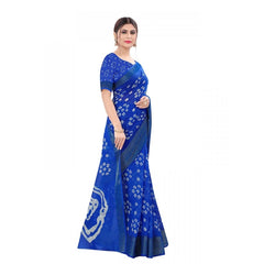 Generic Women's Cotton Silk Saree With Blouse (Royal Blue, 5-6mtrs)