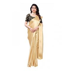 Generic Women's Satin Saree With Blouse (Chiku, 5-6mtrs)