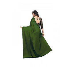 Generic Women's Satin Saree With Blouse (Mehandi, 5-6mtrs)