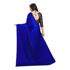 Generic Women's Satin Saree With Blouse (Blue, 5-6mtrs)