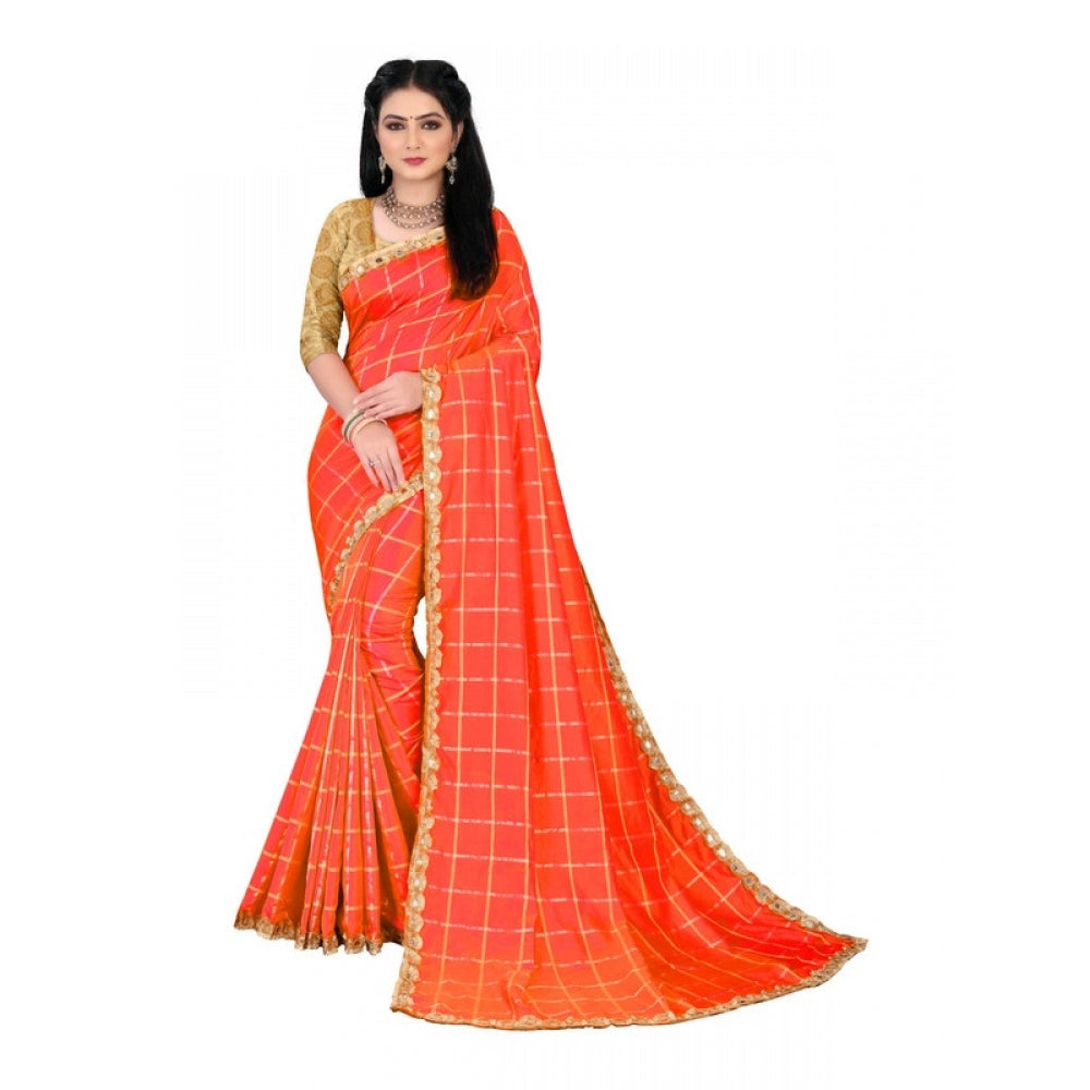 Generic Women's Sana Silk Saree With Blouse (Orange, 5-6mtrs)