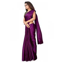 Generic Women's Satin Saree With Blouse (Wine, 5-6mtrs)