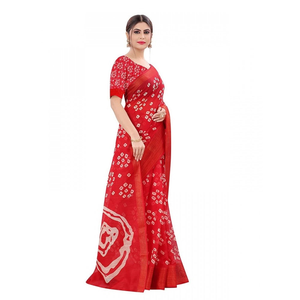 Generic Women's Cotton Silk Saree With Blouse (Red, 5-6mtrs)