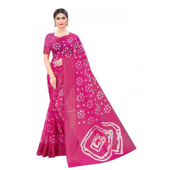 Generic Women's Cotton Silk Saree With Blouse (Pink, 5-6mtrs)