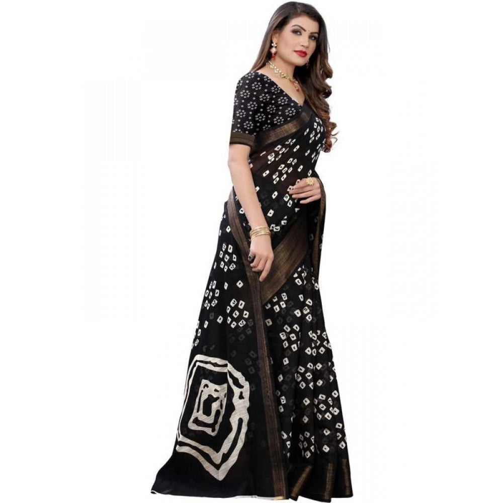 Generic Women's Cotton Silk Saree With Blouse (Black, 5-6mtrs)