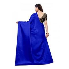 Generic Women's Satin Saree With Blouse (Royal Blue, 5-6mtrs)