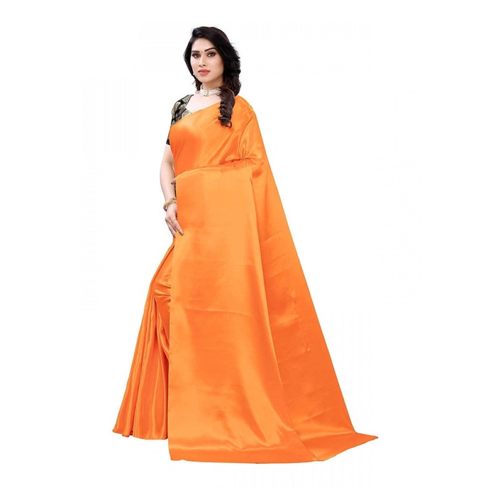 Generic Women's Satin Saree With Blouse (Mustard, 5-6mtrs)