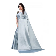 Generic Women's Satin Saree With Blouse (Grey, 5-6mtrs)