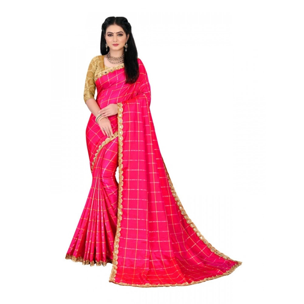 Generic Women's Sana Silk Saree With Blouse (Pink, 5-6mtrs)