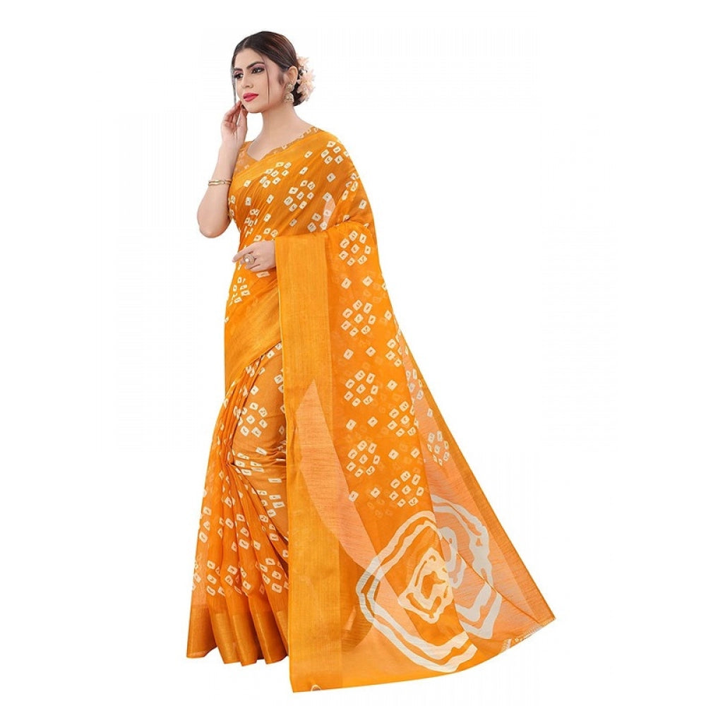 Generic Women's Cotton Silk Saree With Blouse (Yellow, 5-6mtrs)