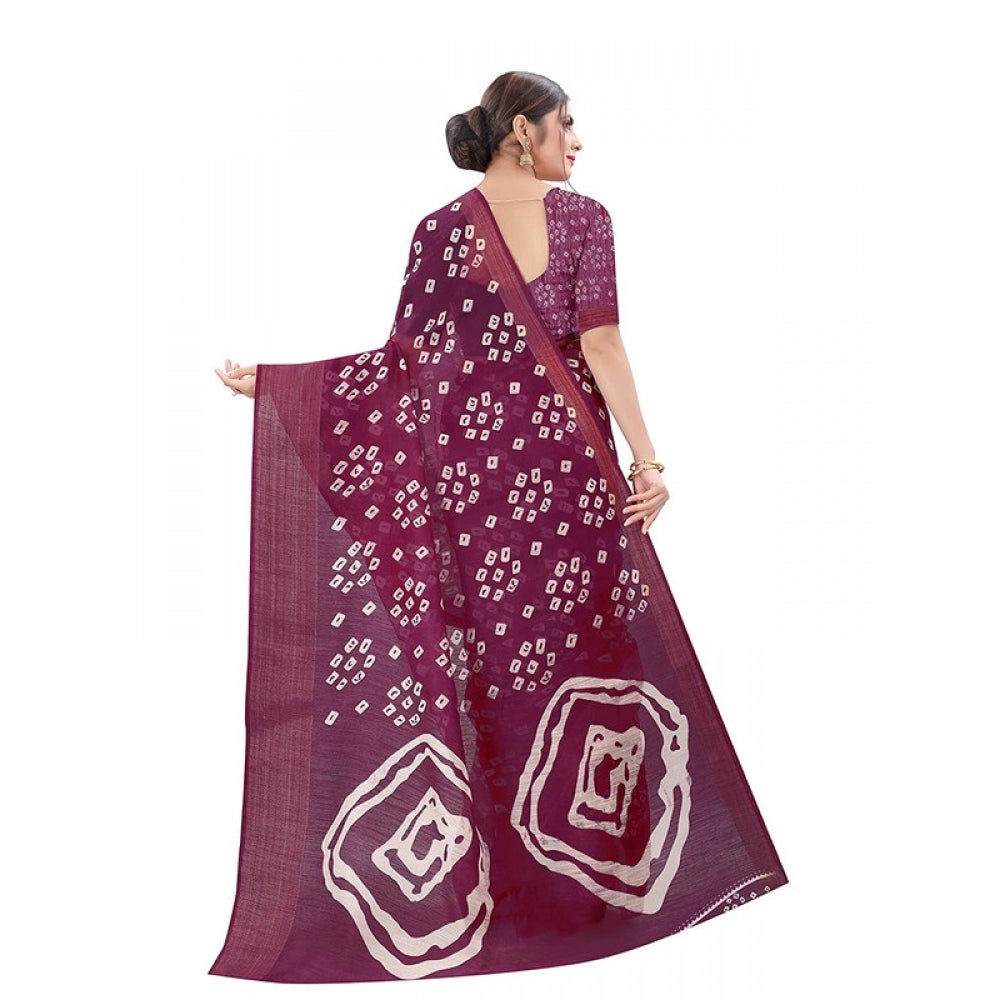 Generic Women's Cotton Silk Saree With Blouse (Purple, 5-6mtrs)