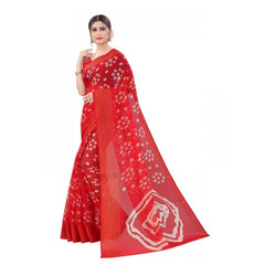 Generischer Damen-Sari aus Baumwolle und Seide mit Bluse (Rot, 5–6 m)