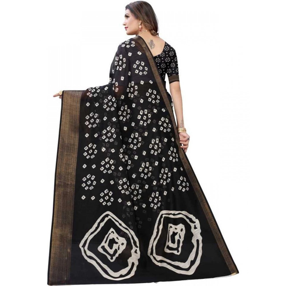 Generic Women's Cotton Silk Saree With Blouse (Black, 5-6mtrs)