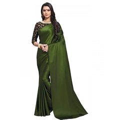 Generic Women's Satin Saree With Blouse (Mehandi, 5-6mtrs)