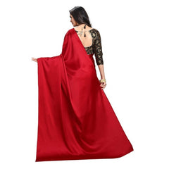 Generic Women's Satin Saree With Blouse (Red, 5-6mtrs)