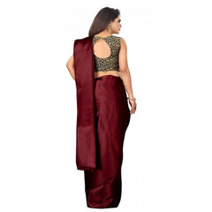 Generic Women's Satin Saree With Blouse (Maroon, 5-6mtrs)