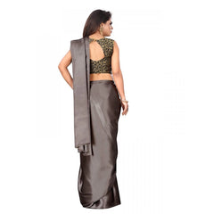 Generic Women's Satin Saree With Blouse (Grey, 5-6mtrs)