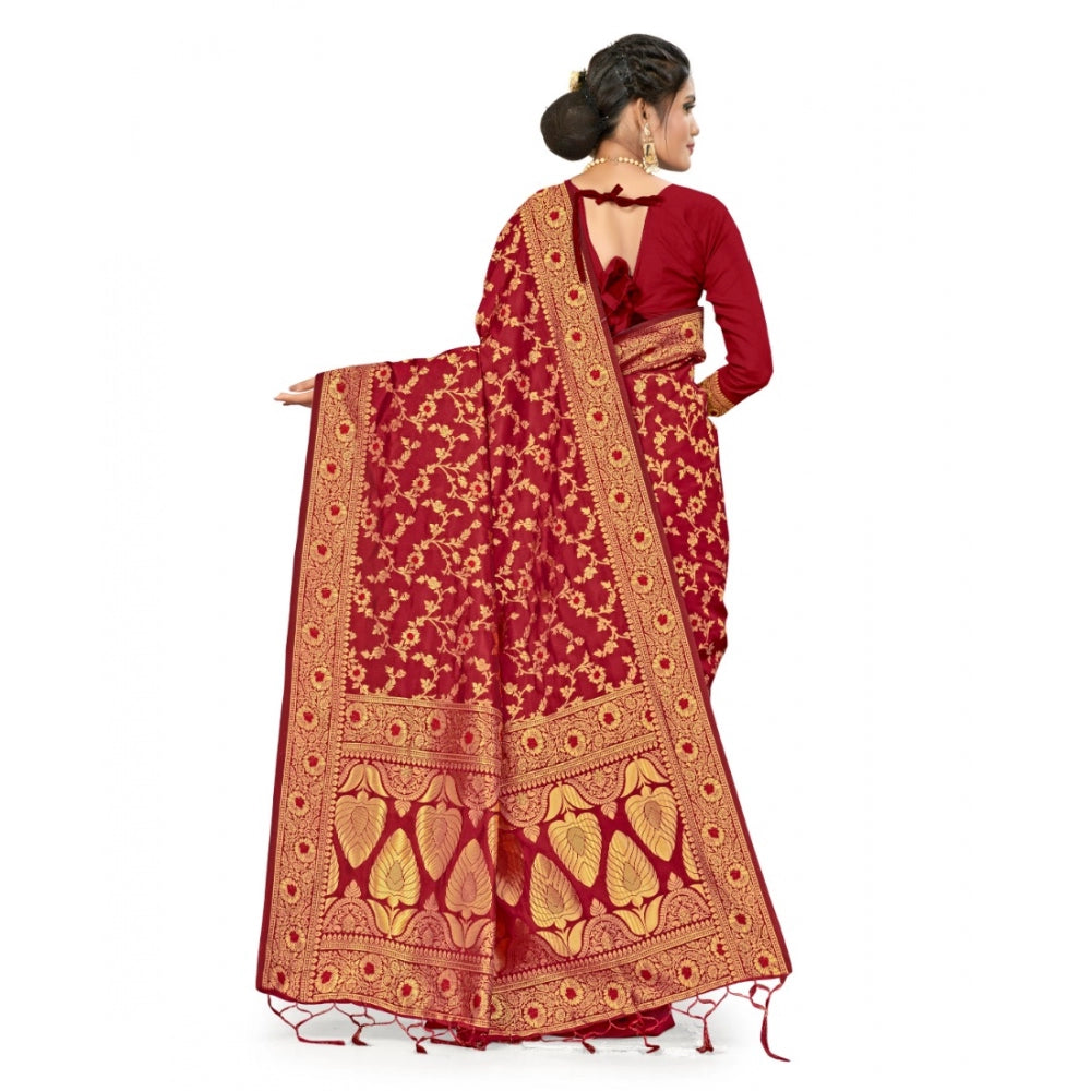 Generic Women's Banarasi Silk Saree With Blouse (Maroon, 5-6Mtrs)